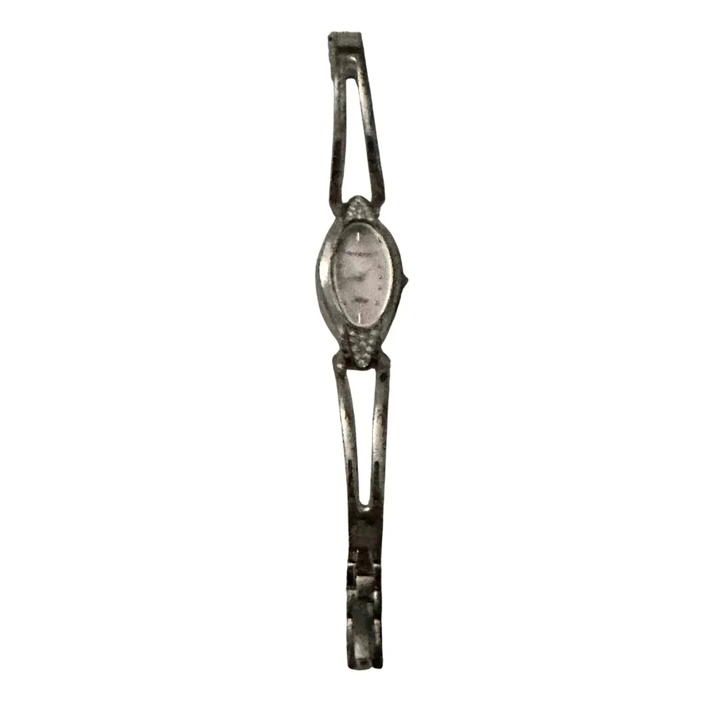 Armitron Now Silver Tone Bangle Watch Pink‎ Face Rhinestone Accent Womens